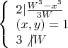 $\left\{
\begin{array}{lcl}
 2{\mid} \frac{W^3-x^3}{3W} \\
 (x,y)=1 \\
 3\not{\mid} W
 \end{array}
\right.$