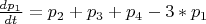 $\frac{dp_1}{dt} = p_2 + p_3 + p_4 -3*p_1$