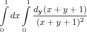 $$
\int\limits_{0}^{1}dx\int\limits_{0}^{1}\frac{d_{\bf y}(x+y+1)}{(x+y+1)^2}
$$