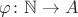 $\varphi\colon\mathbb N\to A$