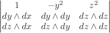 $$\begin{vmatrix}
 1&-y^2&z^2  \\
dy\wedge dx & dy\wedge dy& dz \wedge dz   \\
dz\wedge dx & dz\wedge dy& dz \wedge dz   \\
\end{vmatrix}$$