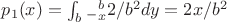 $p_1(x) = \int _b_-_x ^b   2/b^2 dy = 2x/b^2$
