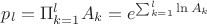$p_l = \Pi_{k=1}^l A_k = e^{\sum_{k=1}^l \ln A_k} $