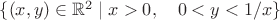 $\{(x,y)\in\mathbb{R}^2\mid x>0,\quad 0<y<1/x\}$
