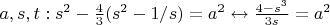 $a,s,t: s^2- \frac{4}{3}(s^2-1/s)=a^2 \leftrightarrow \frac{4-s^3}{3s}=a^2$