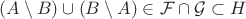 $(A\setminus B)\cup (B\setminus A)\in\mathcal F\cap\mathcal G\subset H$