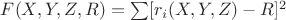 $F(X,Y,Z,R)=\sum[r_i(X,Y,Z)-R]^2$