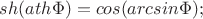 $sh(ath \Phi) = cos(arcsin \Phi);$