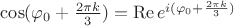 $\cos(\varphi_0+\frac{2\pi k}3)=\mathop{\mathrm{Re}}e^{i(\varphi_0+\frac{2\pi k}3)}$