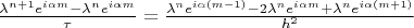 $\frac{\lambda^{n+1}e^{i\alpha m} - \lambda^{n}e^{i\alpha m}}{\tau} = \frac{\lambda^{n}e^{i\alpha (m-1)}-2\lambda^{n} e^{i\alpha m}+\lambda^{n}e^{i\alpha (m+1)}}{h^2}$