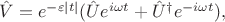 $ \hat V =e^{-\varepsilon|t|} (\hat U e^{i \omega t} + \hat U^\dagger e^{-i\omega t}),$