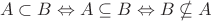 $$ A\subset B \Leftrightarrow A\subseteq B \Leftrightarrow B\nsubseteq A $$