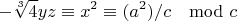 $$-\sqrt[3]{4} yz \equiv x^2 \equiv (a^2)/c \mod{c}$$