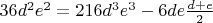 $36d^2e^2=216d^3e^3-6de\frac{d+e}{2}$