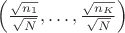 $\left(\frac{\sqrt{n_1}}{\sqrt{N}}, \ldots, \frac{\sqrt{n_K}}{\sqrt{N}}\right)$