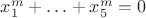 $x_1^m + \ldots + x_5^m = 0$