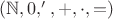 $(\mathbb N,0,',+,\cdot,=)$