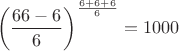 $$\left(\frac{66-6}{6}\right)^{\frac{6+6+6}{6}}=1000$$