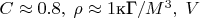 $C\approx0.8,\;\rho\approx1\text{кГ}/M^3,\;V$