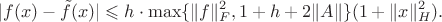 $$
|f(x) -\tilde f(x)| \leqslant h \cdot \max\{\|f\|_F^2,1+h+2\|A\|\}(1+ \|x\|_H^2).
$$