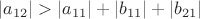 $\left\lvert a_{12}\right\rvert>\left\lvert a_{11}\right\rvert+\left\lvert b_{11}\right\rvert+\left\lvert b_{21}\right\rvert$