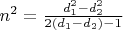 $n^2=\frac{d_1^2-d_2^2}{2(d_1-d_2)-1}$