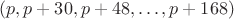 $(p, p+30, p+48, \dots, p+168)$ $(p, p+30, p+48, \dots, p+168)$