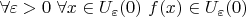 $\forall\varepsilon>0\ \forall x\in U_\varepsilon(0)\ f(x)\in U_\varepsilon(0)$