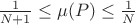 $\frac{1}{N+1} \leq \mu(P) \leq \frac{1}{N}$