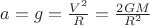 $a=g=\frac{V^2}{R}=\frac{2GM}{R^2}$