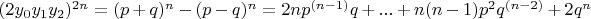 $(2y_0 y_1 y_2 )^{2n}=(p+q)^n-(p-q)^n=2np^{(n-1)} q+...+n(n-1) p^2 q^{(n-2)}+2q^n$