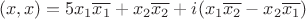 $$(x,x)=5x_1\overline{x_1}+x_2\overline{x_2}+i(x_1\overline{x_2}-x_2\overline{x_1})$$