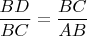 $\dfrac{BD}{BC}=\dfrac{BC}{AB}$