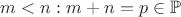 $m<n:m+n=p\in \mathbb{P}$