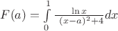 $F(a)=\int\limits_{0}^{1}\frac{\ln x}{\ (x-a)^2+4}dx$