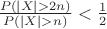 $\frac {P(|X|>2n)} {P(|X|>n)} < \frac 1 2 $