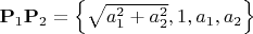 $ \mathbf{P}_{1}%
\mathbf{P}_{2}=\left\{ \sqrt{a_{1}^{2}+a_{2}^{2}},1,a_{1},a_{2}\right\}$