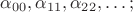 $\alpha_ {00}, \alpha_ {11}, \alpha_ {22}, \ldots ;$