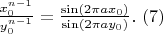 $\frac{x_0^{n-1}}{y_0^{n-1}} =\frac{\sin(2\pi a x_0)}{\sin(2\pi a y_0)} .\ (7)$