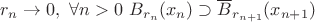 $r_n \to 0, \ \forall n > 0 \ B_{r_n}(x_n) \supset \overline{B}_{r_{n+1}}(x_{n+1})$