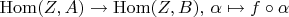 $\mathrm{Hom}(Z, A) \to \mathrm{Hom}(Z, B),\, \alpha \mapsto f \circ \alpha$