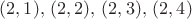 $(2,1),\,(2,2),\,(2,3),\,(2,4)$ $(2,1),\,(2,2),\,(2,3),\,(2,4)$
