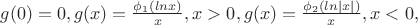 $g(0)=0,g(x)=\frac{\phi_1(ln x)}{x}, x>0,g(x)=\frac{\phi_2(ln|x|)}{x}, x<0,$