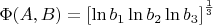 $\Phi(A,B) = \left[\ln b_1 \ln b_2\ln b_3 \right]^{\frac 1 3}$