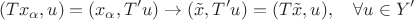 $$(Tx_\alpha,u)=(x_\alpha,T'u)\to (\tilde x,T'u)=(T\tilde x,u),\quad \forall u\in Y'$$