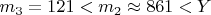 $m_3 = 121 < m_2 \approx 861 < Y$