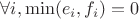 $\forall i, \min(e_i, f_i) = 0$