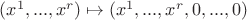 $(x^1,...,x^r)\mapsto (x^1,...,x^r,0,...,0)$