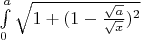 $\int\limits_{0}^{a} \sqrt{1 + (1 - \frac{\sqrt{a}}{\sqrt{x}})^2}$