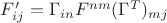 $F'_{ij}=\Gamma_{in}F^{nm}(\Gamma^T)_{mj}$
